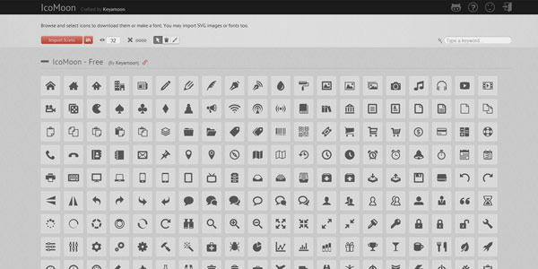 Screenshot of the Icomoon web application