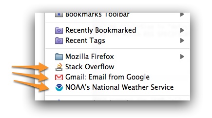 Bookmarks menu